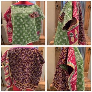 Upcycled Kantha Quilt Cropped Top XL-1X Handmade Reversible Dont Throw It Out